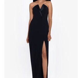 Elegant Black Strapless Deep V Tuxedo dress Size 2